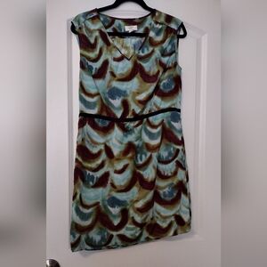 LOFT Multicolor Dress with Blue and Brown Accents